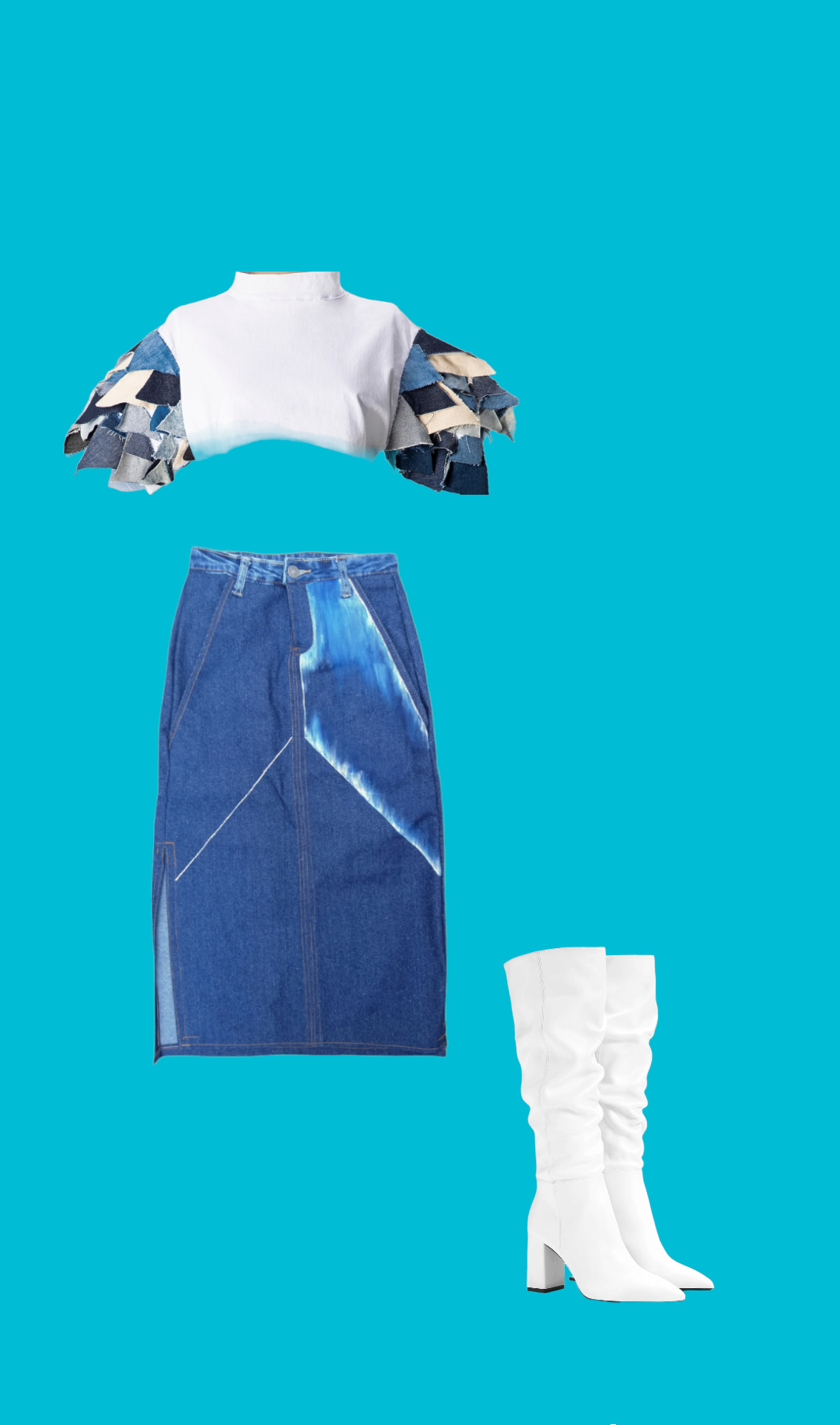 CROP TOP PATCHWORK DENIM